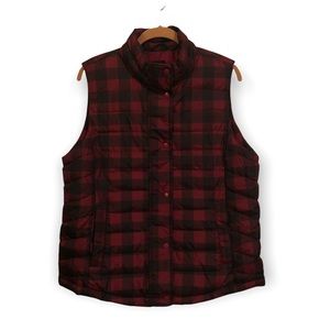 New Gap Red Black Buffalo Check Plaid Button Zip Up Puffer Vest